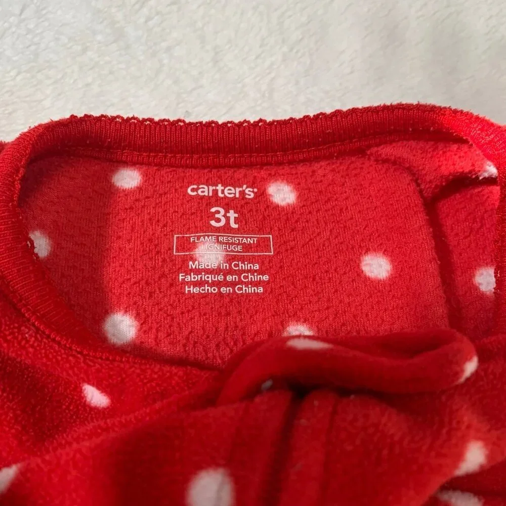 5/$25 Carter's Footed Pajamas‎ Toddler 3T Red Polka Dot Reindeer Fleece Sleeper
